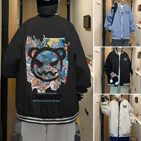 2024春秋季新款棒球服男潮ins外套韩版港风宽松恶魔笑脸情侣夹克商品大图