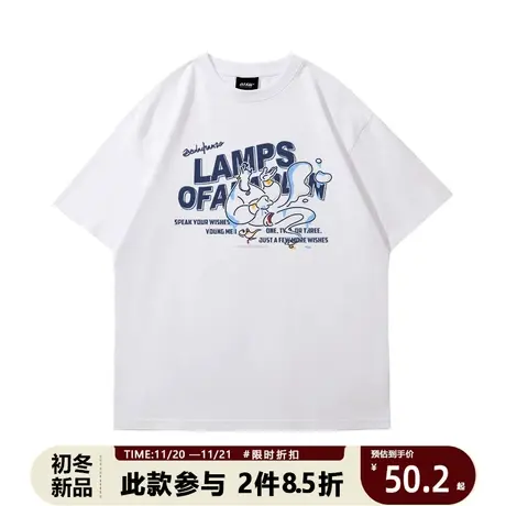 学院风ins欧美短袖青少年T恤衫趣味创意阿拉丁神灯印花简约纯棉t商品大图