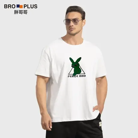 胖哥哥大码短袖T恤男加肥加大重磅纯棉宽松男士T恤潮流兔子夏季款图片