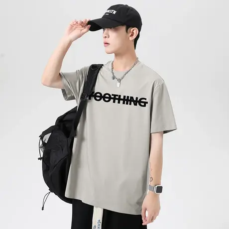 美式重磅纯棉短袖t恤男夏季宽松潮流印花半袖全棉体恤圆领打底衫商品大图