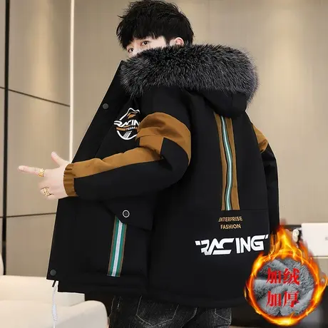 棉衣男2023新款潮流青少年宽松外套袄子冬季加绒加厚连帽派克棉服商品大图