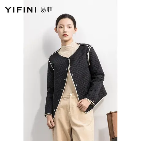 Yifini/易菲宽松短款棉服女薄款圆领两面穿棉衣春秋新款外套商品大图