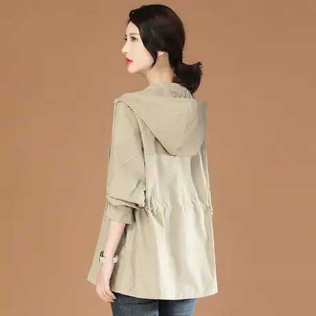 韩潮袭人复古风衣外套女2024新款春装中长款收腰卡其色连帽大衣图片