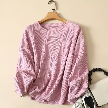 秋装新款圆领套头针织衫女韩版宽松大码长袖上衣短款洋气时尚毛衣图片