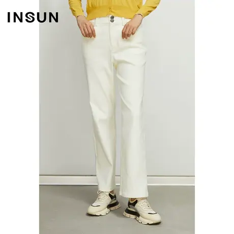 INSUN恩裳奥莱春季直筒弹力柔软纯色牛仔裤商品大图