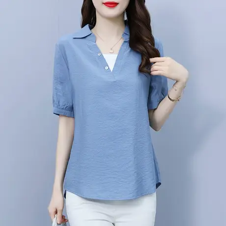 短袖衬衫女夏天款雪纺2025新款胖mm遮肚上衣显瘦藏肉洋气减龄妈妈商品大图