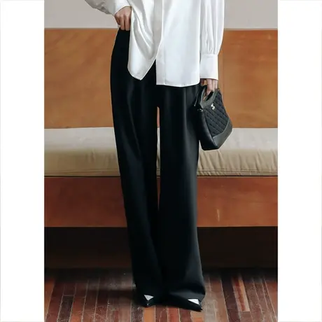 弥古黑色西装裤高级感垂感阔腿裤女士春秋高腰显瘦裤子西裤休闲裤商品大图