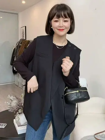 2023秋季新款西装马甲女宽松休闲设计感不规则坎肩马夹薄款外套商品大图