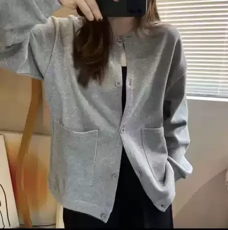 纯色圆领开衫卫衣女2023秋季韩版宽松慵懒风休闲长袖短外套夹克衫商品大图