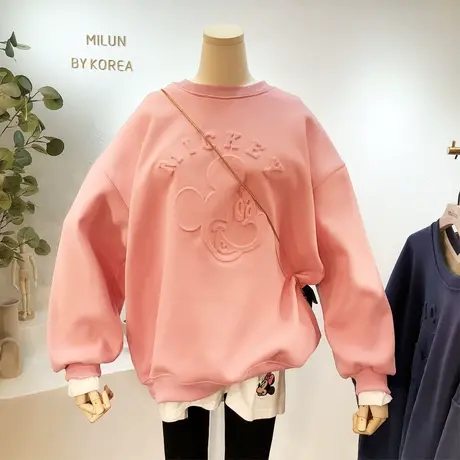 韩国东大门加绒卫衣女秋冬款ins简约纯色慵懒风休闲外套保暖大码图片