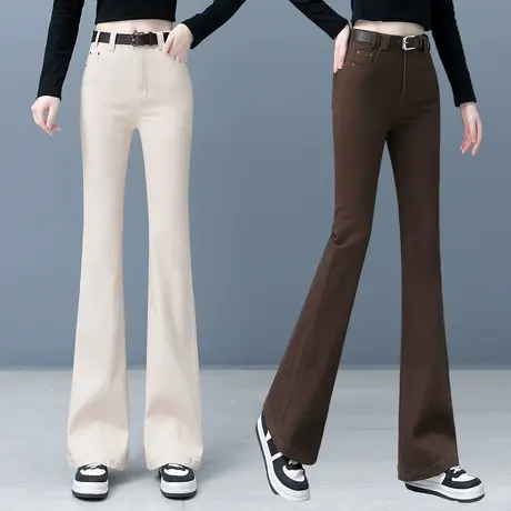 喇叭长裤高腰修身显瘦2024春秋新款洋气磨白高档垂感微喇拖地裤潮商品大图