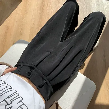 西装阔腿裤女2024年春秋高腰垂感宽松显瘦小个子直筒加长休闲裤薄图片