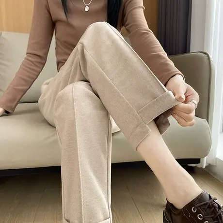 毛呢裤子女秋冬2024年新款高腰宽松九分加厚小个子直筒呢子烟管裤商品大图