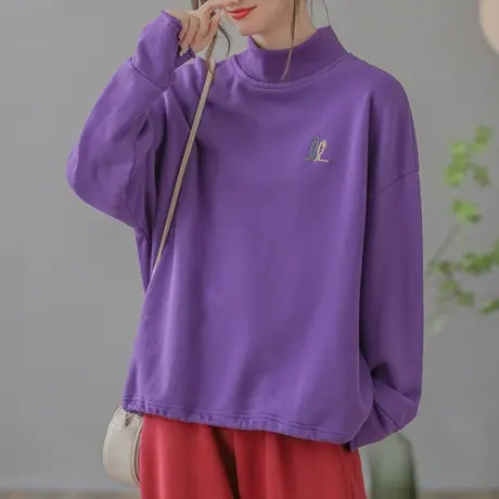 dza 复古休闲套头高领卫衣女士2023秋冬新款宽松显瘦长袖上衣外套图片