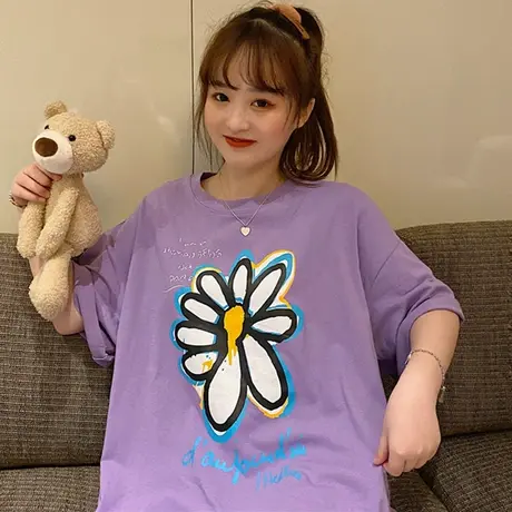 网红短袖t恤女2020新款夏装宽松韩版学生bf原宿风ins超火上衣服潮商品大图