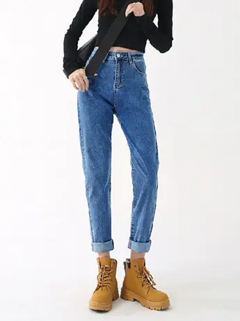 *捡漏外贸休闲高腰牛仔裤春季新款老爹裤女牛仔宽松哈伦裤潮图片