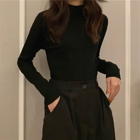 秋冬半高领打底衫内搭洋气百搭长袖t恤加厚加绒保暖德绒女装上衣图片