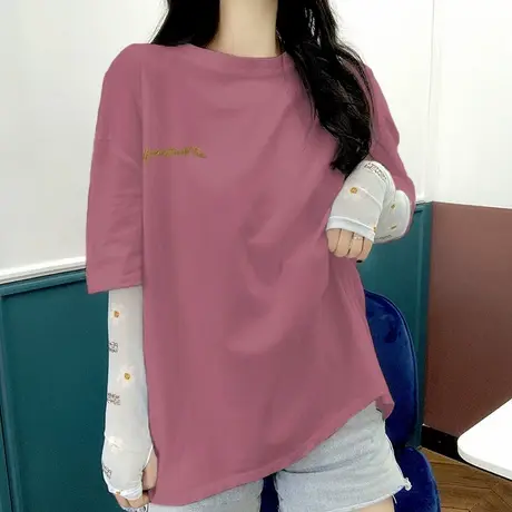 2024年新款春夏季别致小众设计感情侣女装上衣服正肩短袖t恤潮ins商品大图