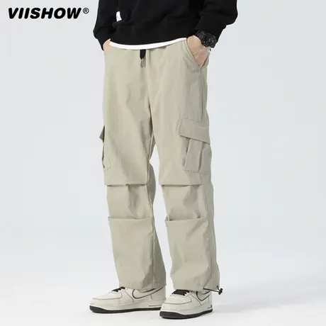 VIISHOW秋冬季速干直筒休闲工装裤男生宽松多口袋痞帅美式伞兵裤商品大图