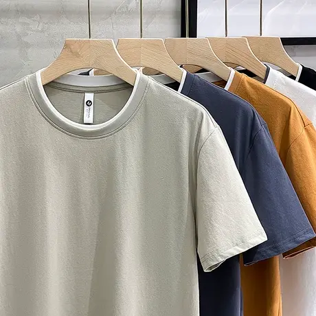 夏季日系t恤短袖男潮牌ins假两件潮流宽松落肩半袖打底衫上衣体恤商品大图