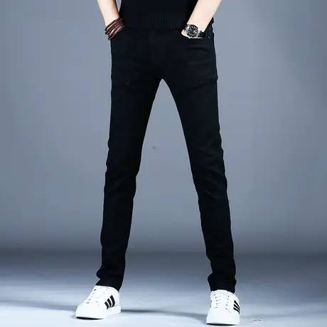 秋冬时尚黑色印花牛仔裤男款小脚修身高档品牌弹力休闲潮流裤子男商品大图