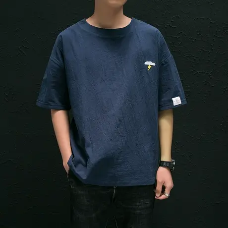 亚麻短袖t恤男夏季薄款棉麻料衣服日系大码宽松体恤男士半袖上衣商品大图