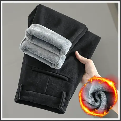 秋冬季毛呢加绒西裤男士休闲裤商务西装加厚保暖外穿加棉裤子秋裤商品大图