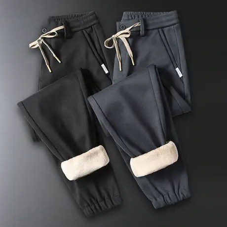 男裤子秋冬季男士加绒加厚羊羔绒运动裤束脚宽松紧腰抽绳休闲长裤商品大图
