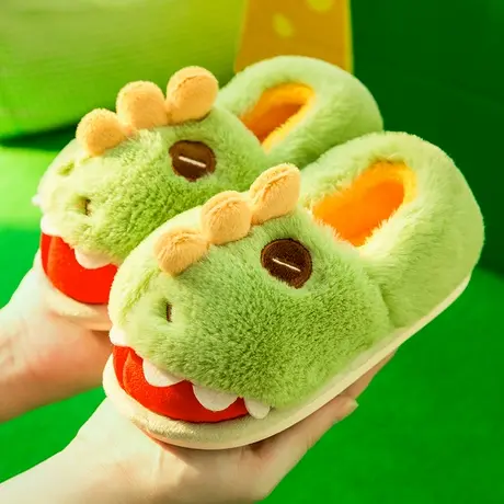 卡通可爱恐龙棉拖鞋女秋冬季居家室内毛绒保暖防滑情侣包跟棉鞋男商品大图