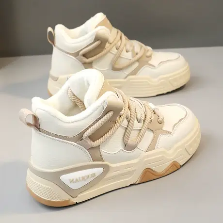 高帮老爹鞋女2023新款秋冬季加绒棉鞋显脚小厚底炸街休闲运动板鞋商品大图