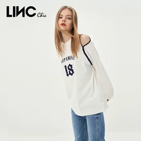 LINCCHIC金羽杰t恤女2023新款漏肩造型棉质长袖T恤女S231FK037Y商品大图