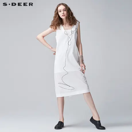 s.deer【商场同款】圣迪奥趣味简笔线条深V直筒连衣裙S17281261图片