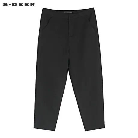 sdeer圣迪奥女装时尚休闲纯黑H型小脚长裤S19260805商品大图