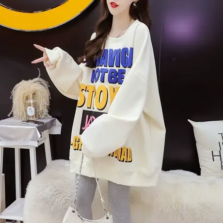 减10】加绒加厚卫衣女中长款2023新款秋冬宽松慵懒风欧版大版上衣商品大图