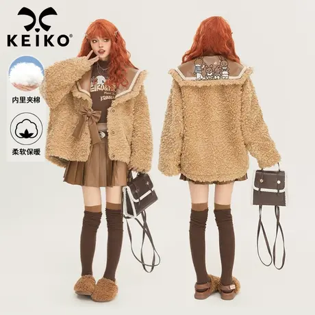 KEIKO [夹棉] 韩系学院风羊羔毛外套女冬季减龄披肩领毛毛绒棉服商品大图