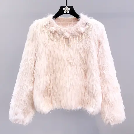 小香风高级感粉色毛衣女冬季2023新款日系甜美减龄短款圆领针织衫商品大图