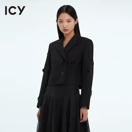 icy原创春季新款都市风时尚短款设计感心形镂空女西装外套图片