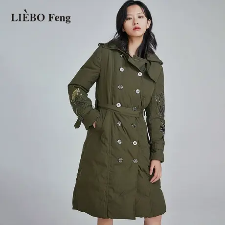 B裂帛LIEBOFeng小众设计感chic工装送腰带白鸭绒中长款羽绒服女图片