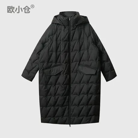 【直播间专享】廓形立领连帽外套 高级感菱格宽松过膝长款羽绒服图片