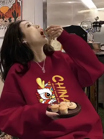 龙年喜庆卫衣女2024年爆款加绒情侣装外套ins冬季加厚设计感上衣商品大图