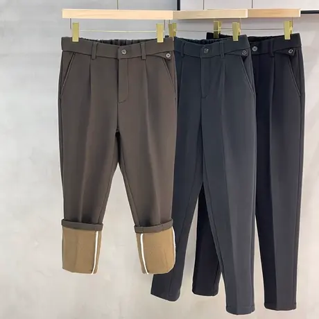 秋冬垂感抗皱免烫西裤男九分裤直筒微宽松长裤男士商务休闲裤加绒图片