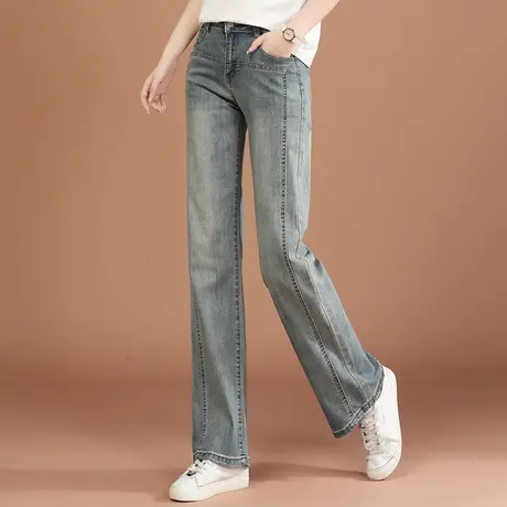 韩潮袭人高腰休闲阔腿裤女2024年春季新款百搭显瘦牛仔哈伦裤子商品大图