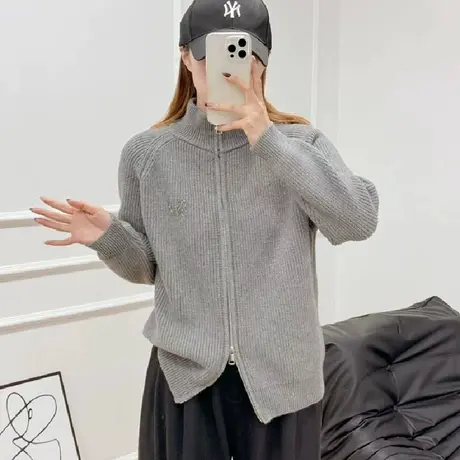 立领拉链毛衣女慵懒风外套春季2024新款春装针织开衫高级感上衣商品大图