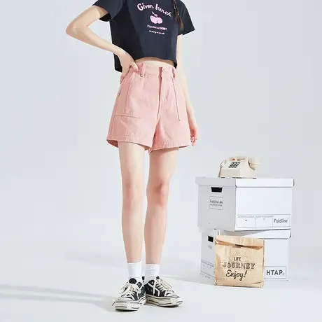 唐狮工装短裤女2023夏季新款休闲潮酷显腿长粉色裤子基础百搭DK商品大图