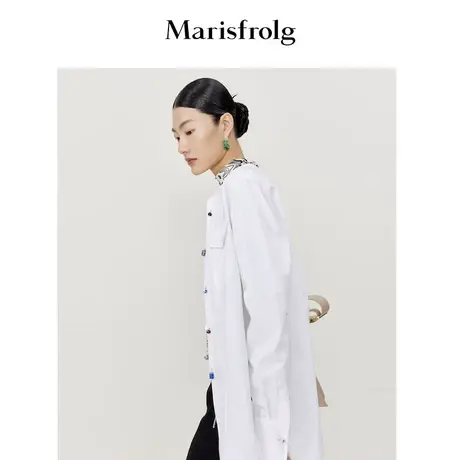 【陶瓷扣设计】玛丝菲尔春季新款白色棉质衬衫上衣女图片