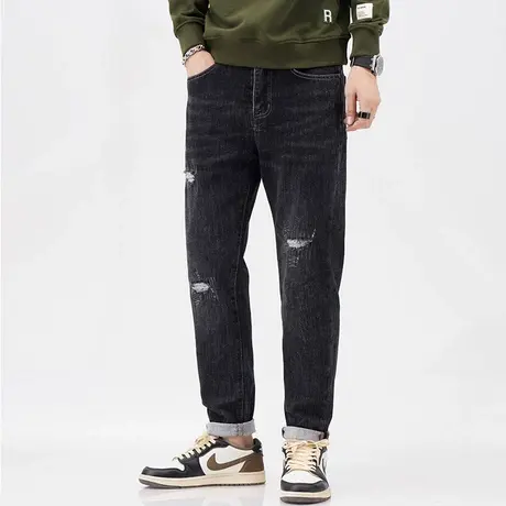 美式高街牛仔裤秋款休闲百搭舒适牛仔裤微哈小脚裤子男款休闲男装商品大图