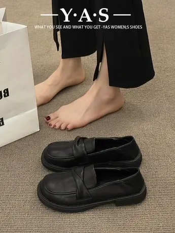 乐福鞋女2024新款春季软皮软底防滑一脚蹬平底单鞋英伦风小皮鞋子商品大图