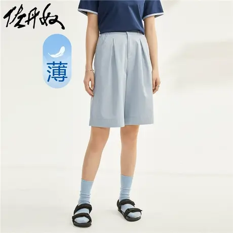 佐丹奴短裤女装纯棉梭织褶皱半松紧腰薄休闲短裤 05403309商品大图