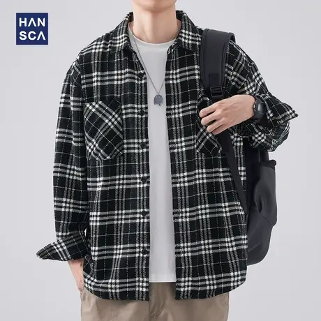 hansca条纹休闲衬衫男士春季新款高级感长袖上衣复古叠穿宽松衬衣商品大图