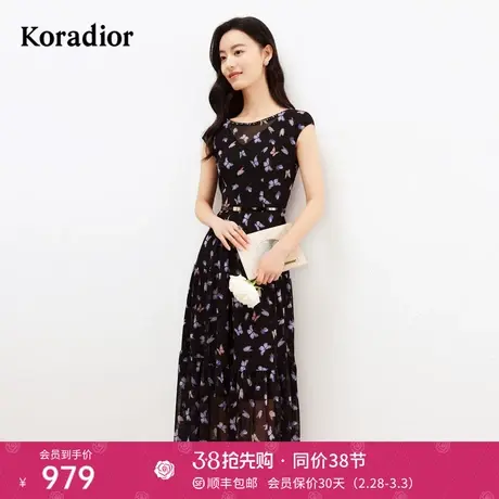 珂莱蒂尔女装2024夏季新款通勤钉珠高级感收腰显瘦中长款连衣裙图片